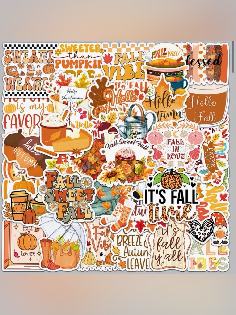 50 Happy Autumn Cozy Stickers Harvest Colors Fall Leaves Pie Pumpkins Coffee